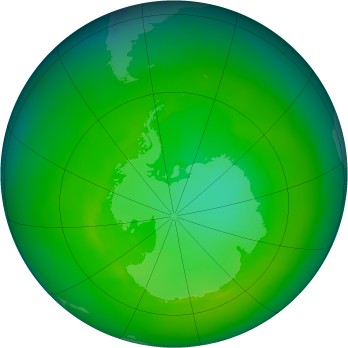 Antarctic ozone map for 1986-12